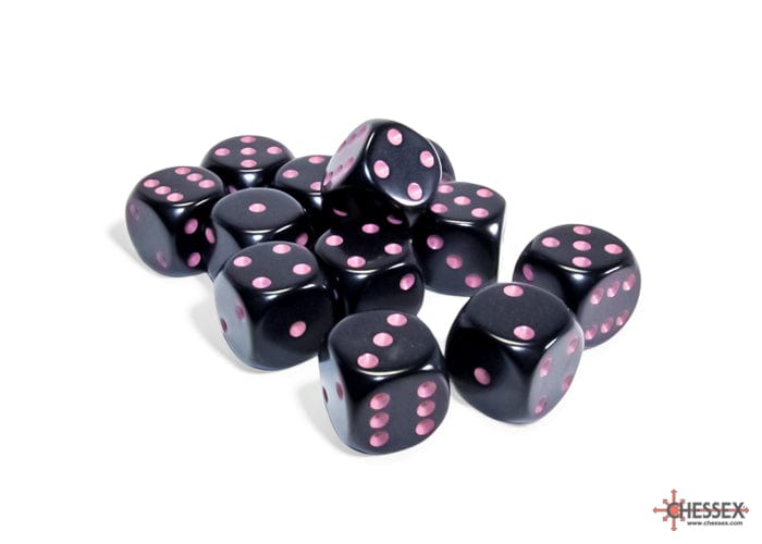 Opaque Black/Pink d6 Dice Block (12 Dice) - Saltire Games