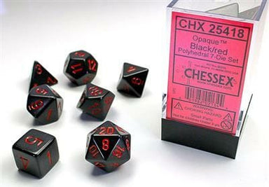 Opaque Polyhedral Black/red 7-Die Set - Saltire Games