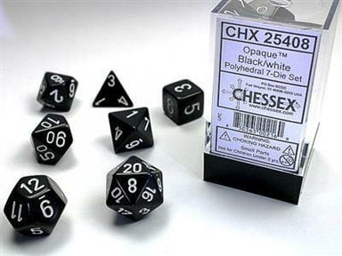 Opaque Polyhedral Black/white 7-Die Set - Saltire Games