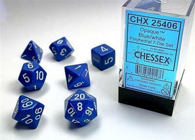 Opaque Polyhedral Blue/white 7-Die Set - Saltire Games