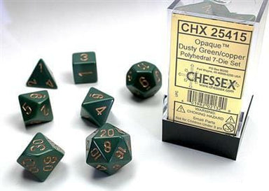 Opaque Polyhedral Dusty Green/copper 7-Die Set - Saltire Games