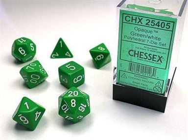 Opaque Polyhedral Green/white 7-Die Set - Saltire Games