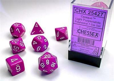 Opaque Polyhedral Light Purple/white 7-Die Set - Saltire Games