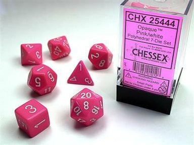 Opaque Polyhedral Pink/white 7-Die Set - Saltire Games