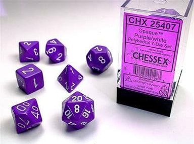 Opaque Polyhedral Purple/white 7-Die Set - Saltire Games