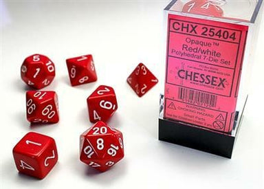 Opaque Polyhedral Red/white 7-Die Set - Saltire Games