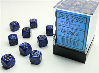 Scarab® 12mm D6 Royal Blue/gold Dice Block™ (36 dice) - Saltire Games