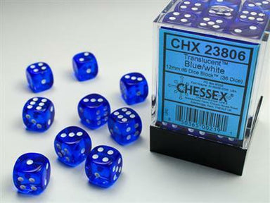 Translucent 12mm D6 Blue/white Dice Block™ (36 dice) - Saltire Games