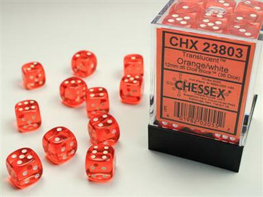 Translucent 12mm D6 Orange/white Dice Block™ (36 dice) - Saltire Games