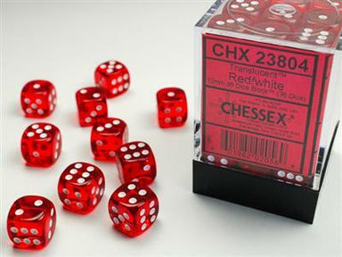 Translucent 12mm D6 Red/white Dice Block™ (36 dice) - Saltire Games