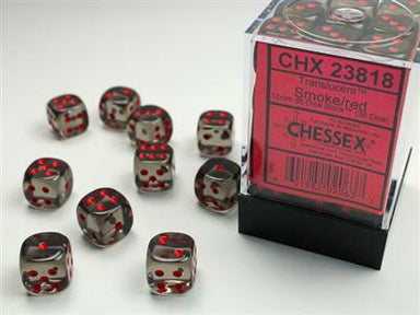 Translucent 12mm D6 Smoke/red Dice Block™ (36 dice) - Saltire Games
