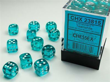 Translucent 12mm D6 Teal/white Dice Block™ (36 dice) - Saltire Games