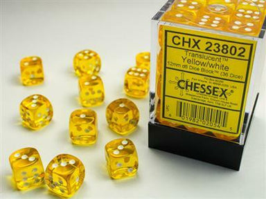 Translucent 12mm D6 Yellow/white Dice Block™ (36 dice) - Saltire Games