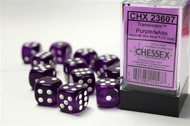 Translucent 16mm D6 Purple/white Dice Block™ (12 dice) - Saltire Games