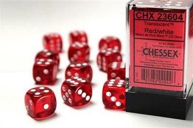 Translucent 16mm D6 Red/white Dice Block™ (12 dice) - Saltire Games