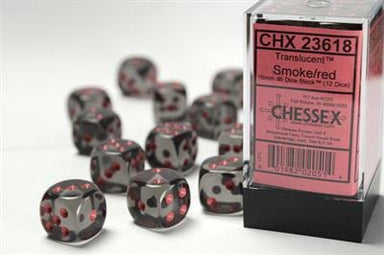 Translucent 16mm D6 Smoke/red Dice Block™ (12 dice) - Saltire Games