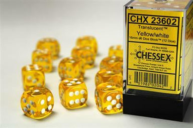 Translucent 16mm D6 Yellow/white Dice Block™ (12 dice) - Saltire Games