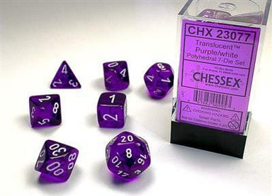Translucent Polyhedral Purple/white 7-Die Set - Saltire Games