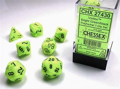 Vortex® Polyhedral Bright Green/black 7-Die Set - Saltire Games