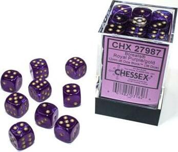 Borealis Royal Purple/gold Luminary 12mm d6 Dice Block (36 dice) - Saltire Games