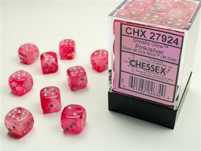 Ghostly Glow™ 12mm D6 Pink/silver Dice Block™ (36 dice) - Saltire Games