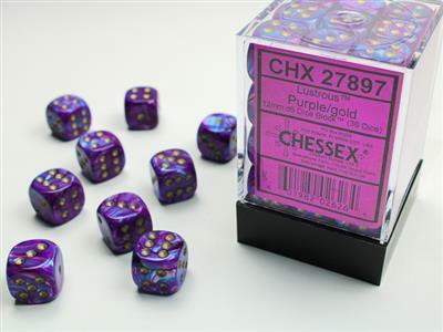 Lustrous® 12mm D6 Purple/gold Dice Block™ (36 dice) - Saltire Games