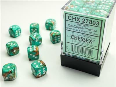 Marble 12mm D6 Oxi-Copper™/white Dice Block™ (36 dice) - Saltire Games