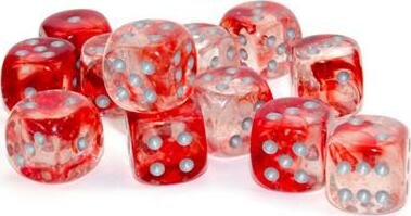 Nebula® 16mm D6 Red/silver Luminary™ Dice Block™ (12 dice) - Saltire Games