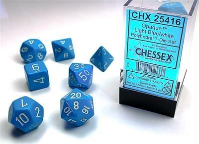 Opaque Polyhedral Light Blue/white 7-Die Set - Saltire Games