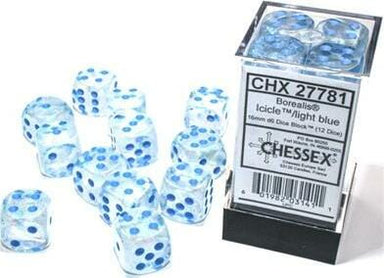 Borealis® 16mm D6 Icicle™/light blue Luminary™ Dice Block™ (12 dice) - Saltire Games