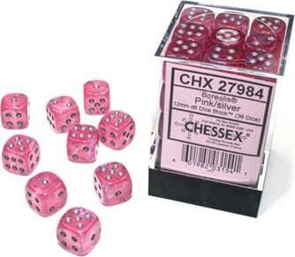 Borealis Pink/silver Luminary 12mm d6 Dice Block (36 dice) - Saltire Games