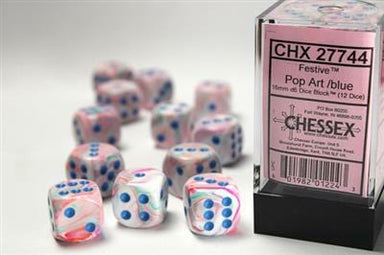 Festive® 16mm D6 Pop Art™/blue Dice Block™ (12 dice) - Saltire Games