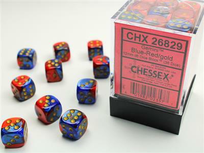 Gemini® 12mm D6 Blue-Red/gold Dice Block™ (36 dice) - Saltire Games