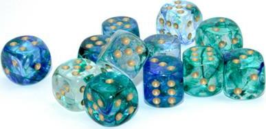 Nebula® 16mm D6 Oceanic™/gold Luminary™ Dice Block™ (12 dice) - Saltire Games