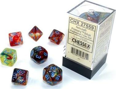 Nebula® Polyhedral Primary™/blue Luminary™ 7-Die Set - Saltire Games