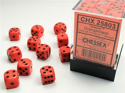 Opaque 12mm D6 Orange/black Dice Block™ (36 dice) - Saltire Games