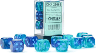 Gemini®16mm D6 Blue-Blue/light blue Luminary™ Dice Block™ (12 dice) - Saltire Games