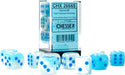 Gemini® 16mm D6 Pearl Turquoise-White/blue Luminary™ Dice Block™ (12 dice) - Saltire Games