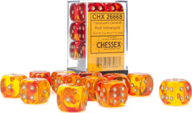 Gemini® 16mm D6 Translucent Red-Yellow/gold Dice Block™ (12 dice) - Saltire Games