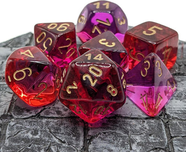 Gemini Translucent Red-Violet/gold Polyhedral 7-Die Set - Saltire Games
