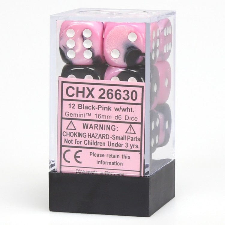 Black Pink/White 16mm D6 Dice Set - Saltire Games