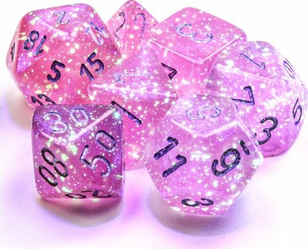 Borealis Pink/silver Luminary Polyhedral 7-Die Set - Saltire Games