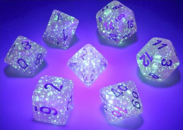 Borealis Pink/silver Luminary Polyhedral 7-Die Set - Saltire Games