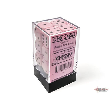 Chessex 16mm d6 Dice Set: Opaque - Pastel Pink/Black (12) - Saltire Games