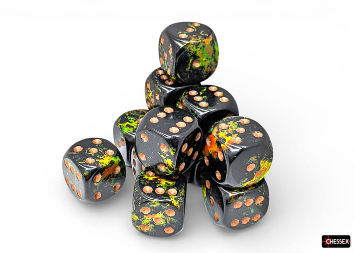 Brush Deep Forest/gold 16mm d6 Dice Block (12 dice) - Saltire Games