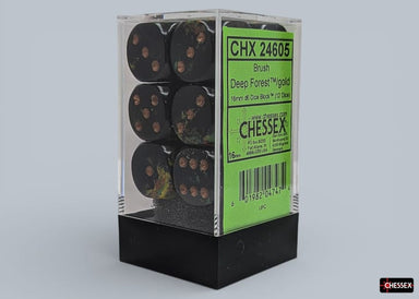 Brush Deep Forest/gold 16mm d6 Dice Block (12 dice) - Saltire Games