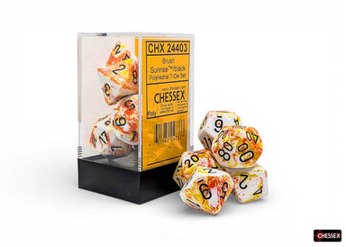 Dice - Plastic Chessex Default Brush Polyhedral Sunrise/black 7-Die Set