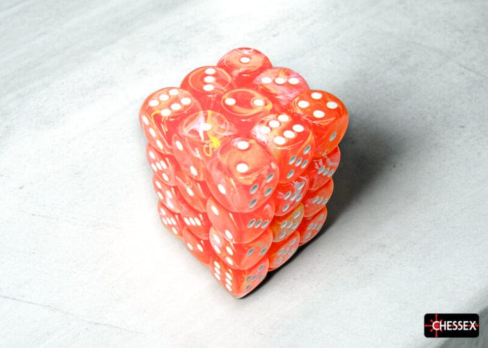 Festive Dahlia/white Luminary 12mm d6 Dice Block (36 dice) - Saltire Games