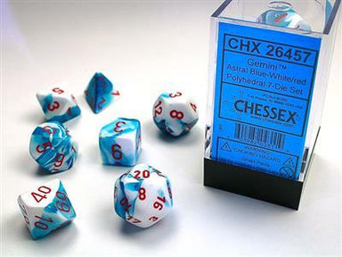 Gemini Astral Blue-White/red Polyhedral 7-Die Set - Saltire Games