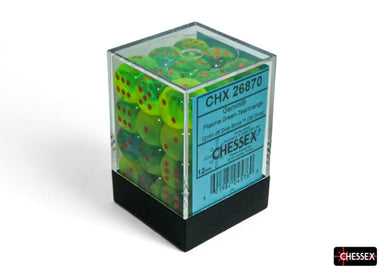 Gemini Plasma Green-Teal/orange Luminary 12mm d6 Dice Block (36 dice) - Saltire Games